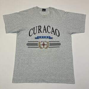 Vintage Curacao T-Shirt Men’s Large Made in USA Single Stitch Gray Screen Stars